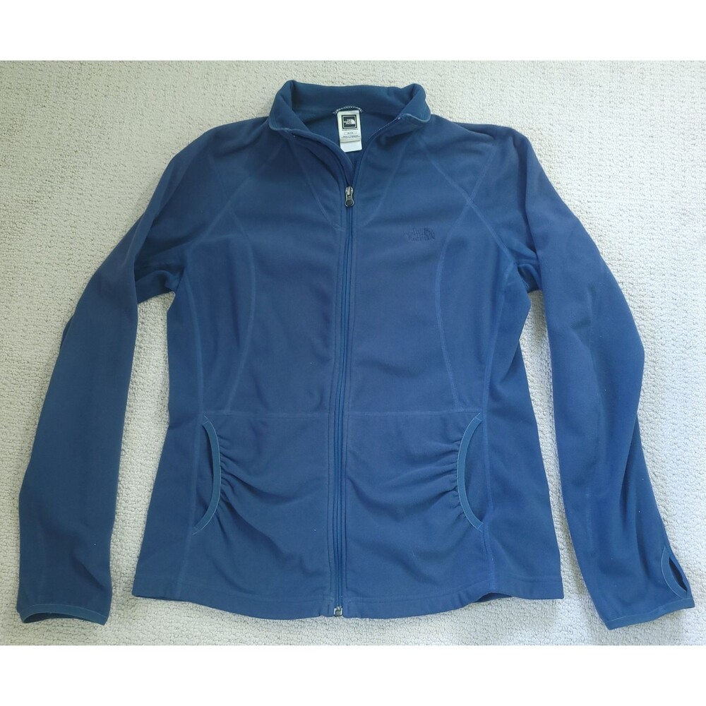 North Face Full Zip Fleece Jacket Womens Blue Size XL Pockets Thumb Holes